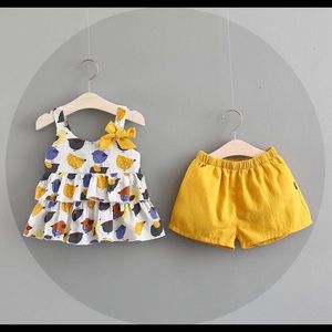 Bird Print Ruffled Top And Short Set